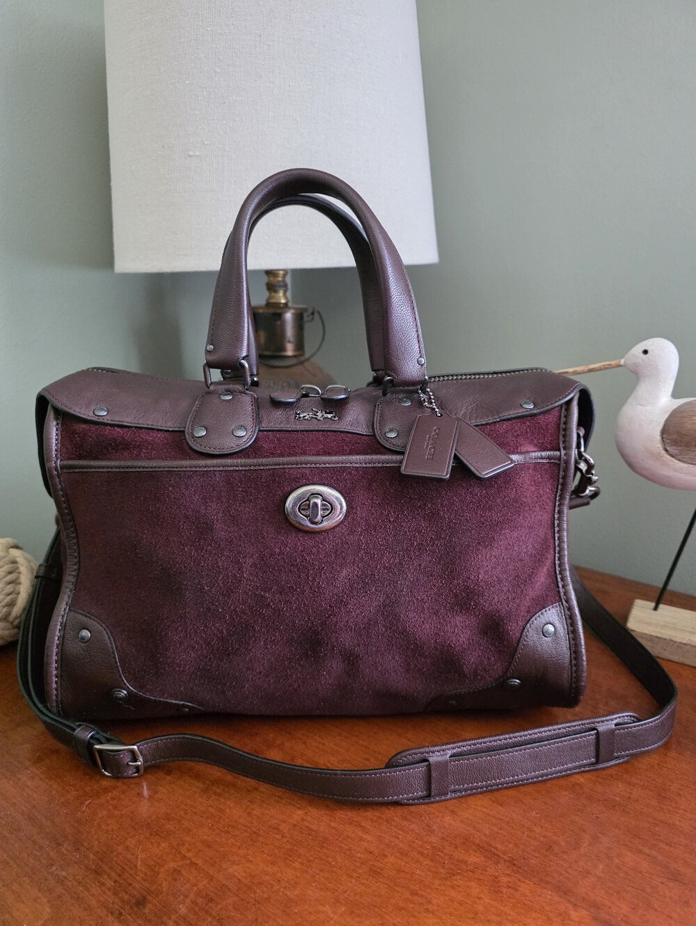 Coach 33746 Rhyder 33 Satchel Oxblood Suede Leather Crossbody Bag Gunmetal Y2K